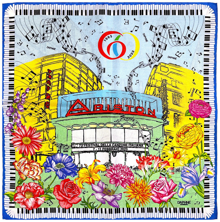 Da Daphnè Sanremo un foulard dedicato ai 60 anni del Teatro Ariston Da Daphnè Sanremo un foulard dedicato ai 60 anni del Teatro Ariston