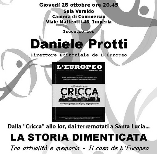 Sanremo: questa sera ad Imperia incontro con il Direttore Editoriale de 'L'Europeo'