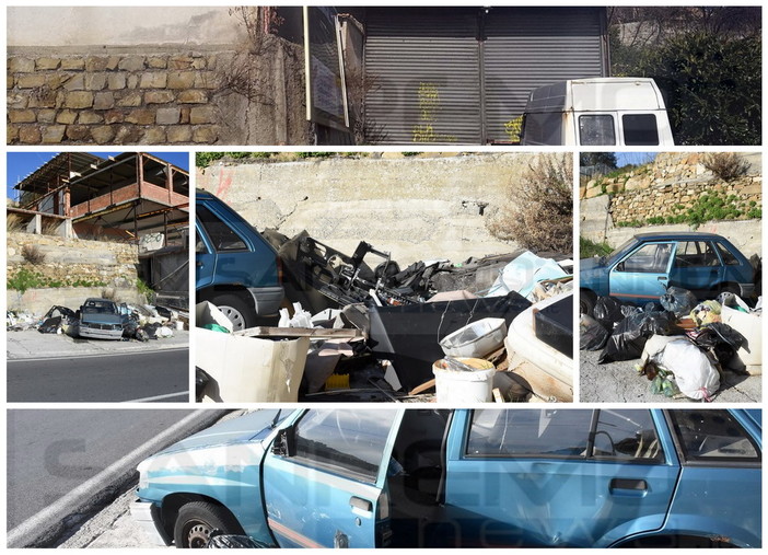 Sanremo: una discarica abusiva a cielo aperto sulla via che porta all'autostrada, anche due mezzi abbandonati (Foto)