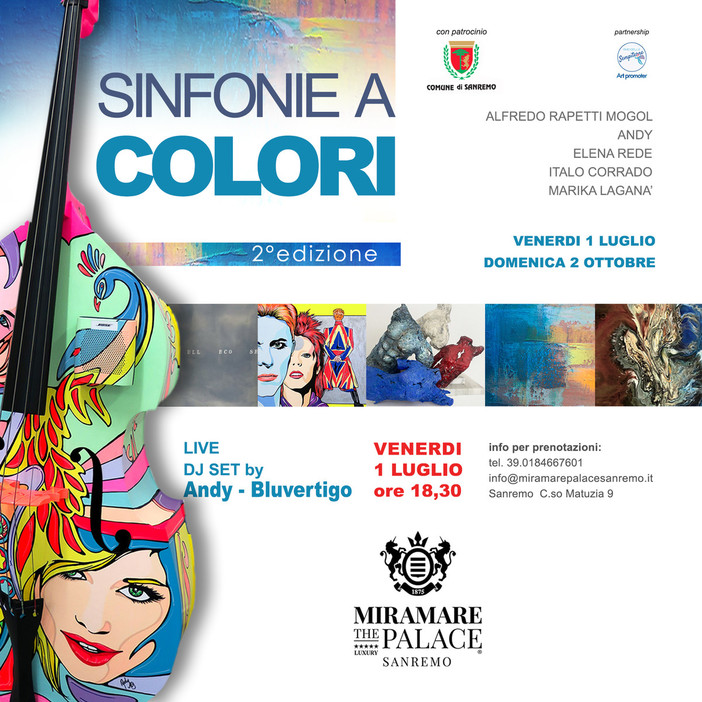 Sanremo: venerdì al Miramare la 2ª edizione di “Sinfonie a colori” con il dj set di Andy dei Bluvertigo
