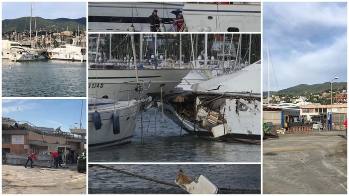 Sanremo: gravi danni anche a Portosole per la mareggiata, alcuni yacht rompono gli ormeggi (Foto)