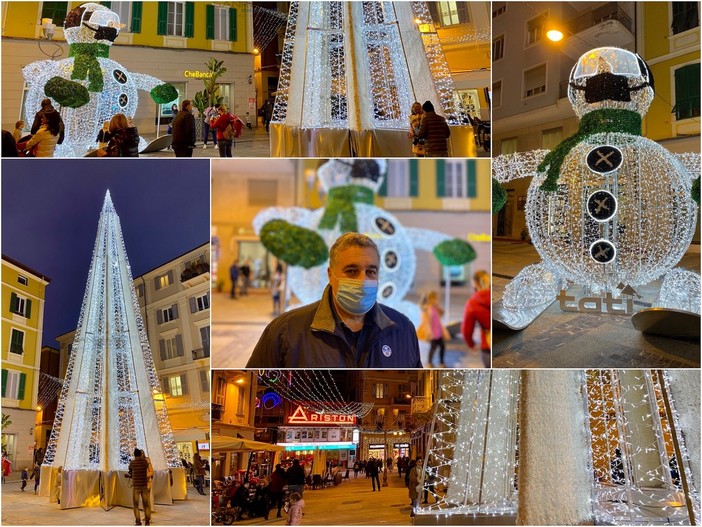 Le decorazioni luminose di piazza Borea d'Olmo Le decorazioni luminose di piazza Borea d'Olmo