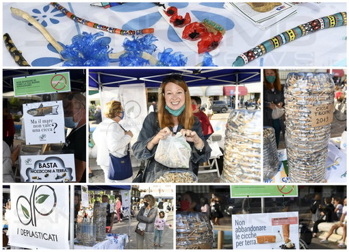 Sanremo: in tanti ieri in piazza Colombo per consegnare mozziconi per il 'Cicca Trophy' dei Deplasticati (Foto)