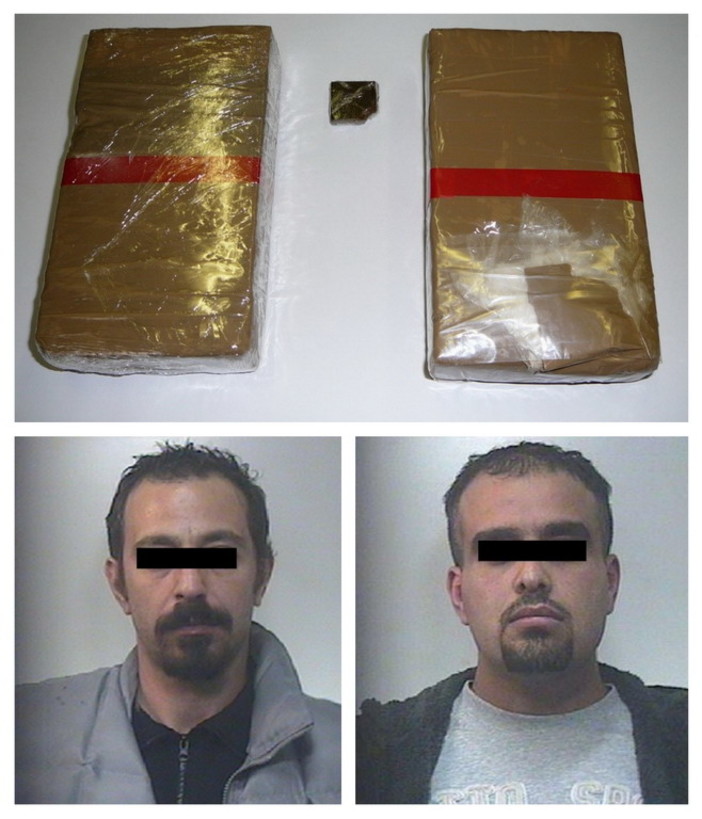 La droga sequestrata e, sotto: Gianluca Musolino e Riadh Elayari La droga sequestrata e, sotto: Gianluca Musolino e Riadh Elayari