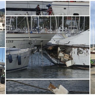 Sanremo: gravi danni anche a Portosole per la mareggiata, alcuni yacht rompono gli ormeggi (Foto)