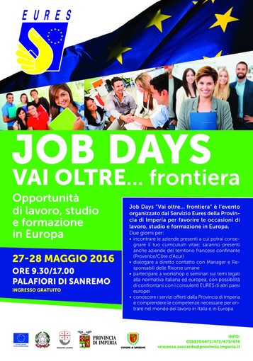 Sanremo: il 27 e 28 maggio al Palafiori l'evento &quot;Job Days - Vai oltre...frontiera”
