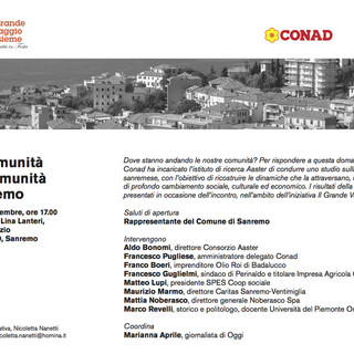 Sanremo: oggi la presentazione dello studio “Fare Comunità nella Comunità di Sanremo” Sanremo: oggi la presentazione dello studio “Fare Comunità nella Comunità di Sanremo”