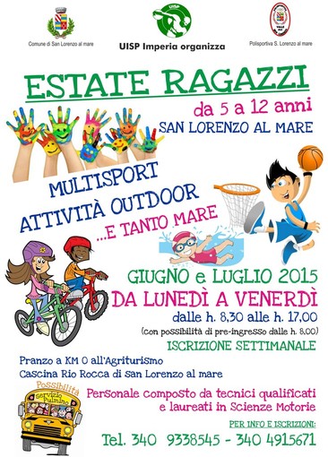 San Lorenzo al Mare: aperte le iscrizioni ad 'Estate ragazzi 2015' in programma dal 15 giugno al 31 luglio prossimi