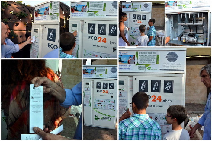 Ospedaletti: in funzione da questa mattina in piazza Europa l'Eco Compattatore (Foto e Video)