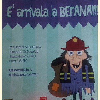 Sanremo: Festa della Befana in piazza Colombo organizzata da Lions Club, Vigili del Fuoco e Sanremo Fiorita