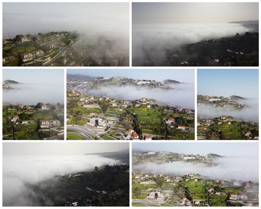 Sanremo: cellulari e macchine fotografiche oggi puntate sull'effetto 'Caligo', ecco le immagini da un drone Sanremo: cellulari e macchine fotografiche oggi puntate sull'effetto 'Caligo', ecco le immagini da un drone