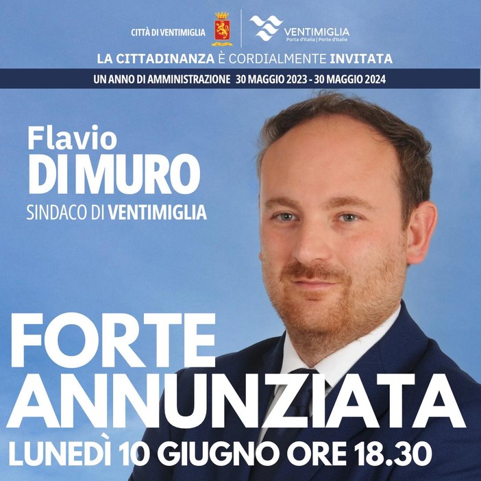 Ventimiglia, al Forte dell’Annunziata l’evento sul primo anno di amministrazione guidata dal Sindaco Di Muro Ventimiglia, al Forte dell’Annunziata l’evento sul primo anno di amministrazione guidata dal Sindaco Di Muro