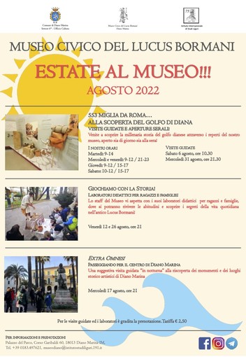 Diano Marina: i nuovi eventi di agosto alMuseo Civico del Lucus Bormani Diano Marina: i nuovi eventi di agosto alMuseo Civico del Lucus Bormani