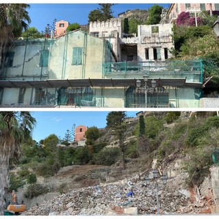 L'ex hotel prima e dopo la demolizione