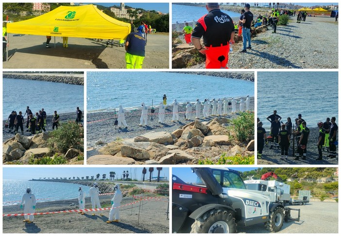 Imperia, emergenza per una esplosione a bordo: soda caustica in mare, ma è una esercitazione internazionale antiinquinamento (Foto e Video) Imperia, emergenza per una esplosione a bordo: soda caustica in mare, ma è una esercitazione internazionale antiinquinamento (Foto e Video)