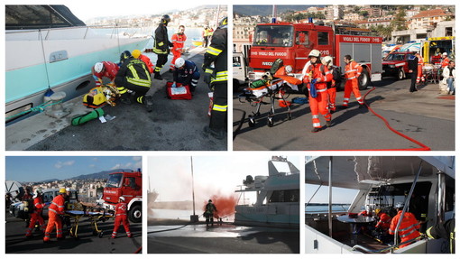 Sanremo: imbarcazione in difficoltà a Portosole, esercitazione congiunta tra CP, Vigili del fuoco, 118 e Croci Sanremo: imbarcazione in difficoltà a Portosole, esercitazione congiunta tra CP, Vigili del fuoco, 118 e Croci