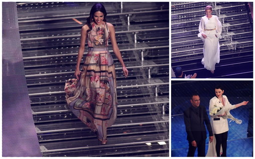 Look delle donne di #Sanremo15: la prima uscita premia Emma, di bianco vestita. Rocio... un omaggio ai fiori