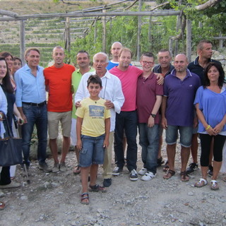 Il presidente Fausto Bertinotti con la moglie dalla loro casa di Dolceacqua alla Festa della Lavanda di Airole