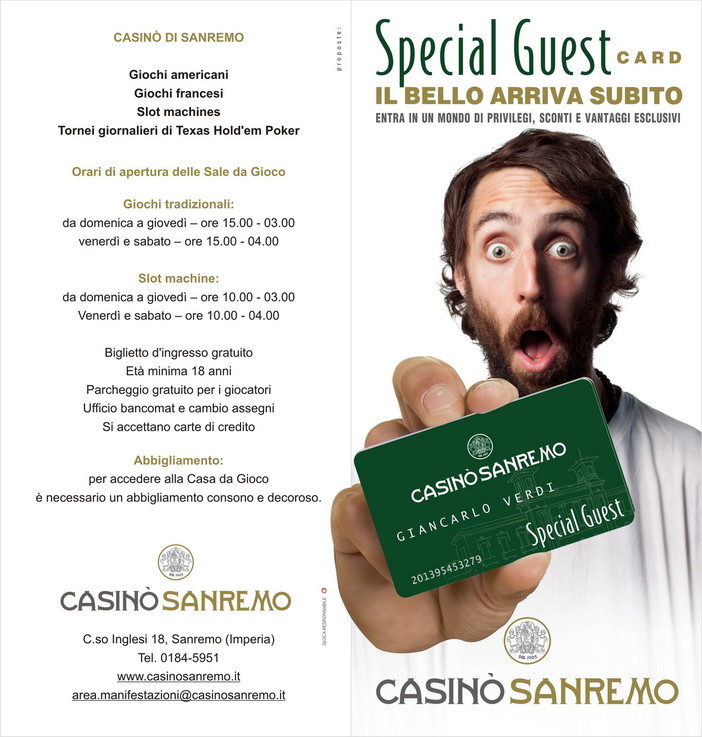 Casinò Sanremo: clienti sempre più coccolati con la special Guest Card. Il bello arriva subito