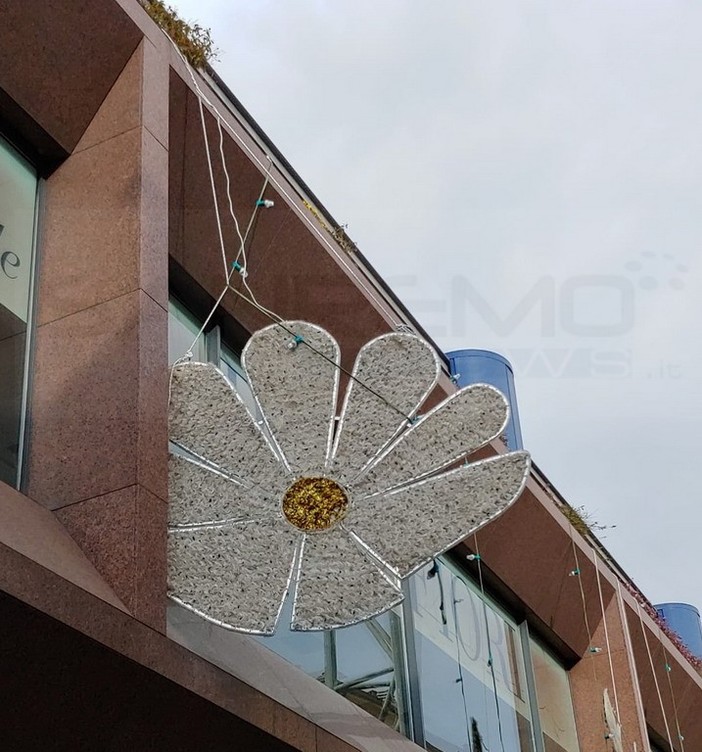 Sanremo: fiore 'appeso a un filo' all'esterno del Palafiori, opportuno un intervento (Foto)