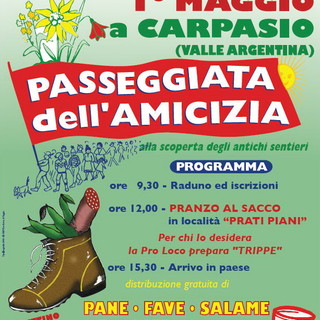 Carpasio: martedì 1° maggio appuntamento con la 'Festa di Primavera' e la 'Passeggiata dell'Amicizia' Carpasio: martedì 1° maggio appuntamento con la 'Festa di Primavera' e la 'Passeggiata dell'Amicizia'