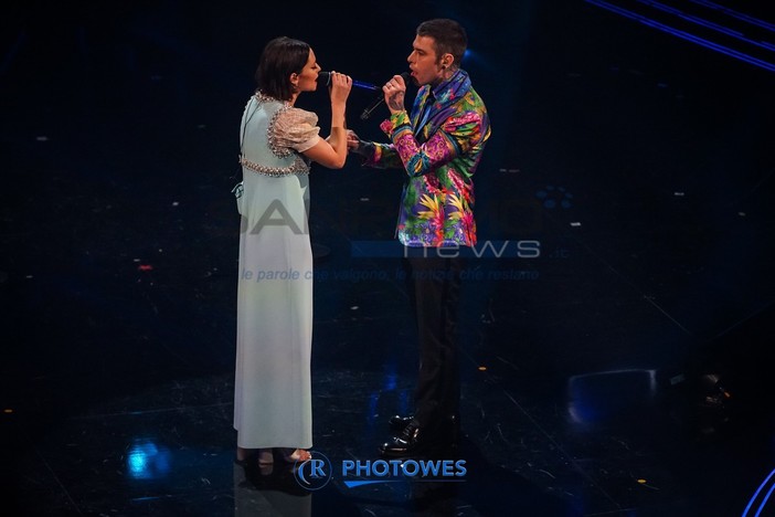 Francesca Michielin e Fedez questa mattina in conferenza stampa Francesca Michielin e Fedez questa mattina in conferenza stampa