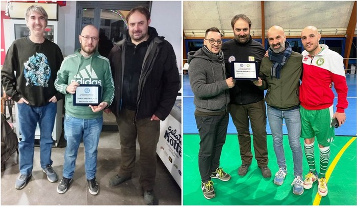 Federazione Calcistica di Seborga, le Targhe Speciali 2022 al coach di futsal Maurizio Cattaneo e al Presidente dell'Airole Stefano Ricci Federazione Calcistica di Seborga, le Targhe Speciali 2022 al coach di futsal Maurizio Cattaneo e al Presidente dell'Airole Stefano Ricci