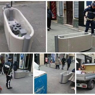 Sanremo: iniziata l'installazione delle fioriere 'mobili' all'ingresso di via Matteotti e via Palazzo (Foto)