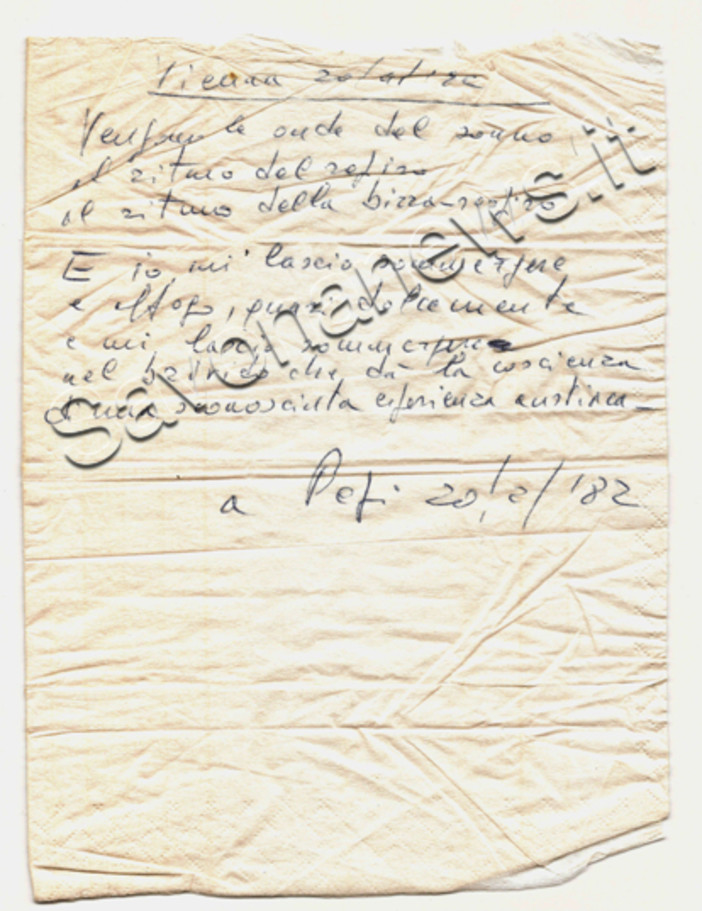 Il "tovagliolo" dedicato da Faber a Pepi