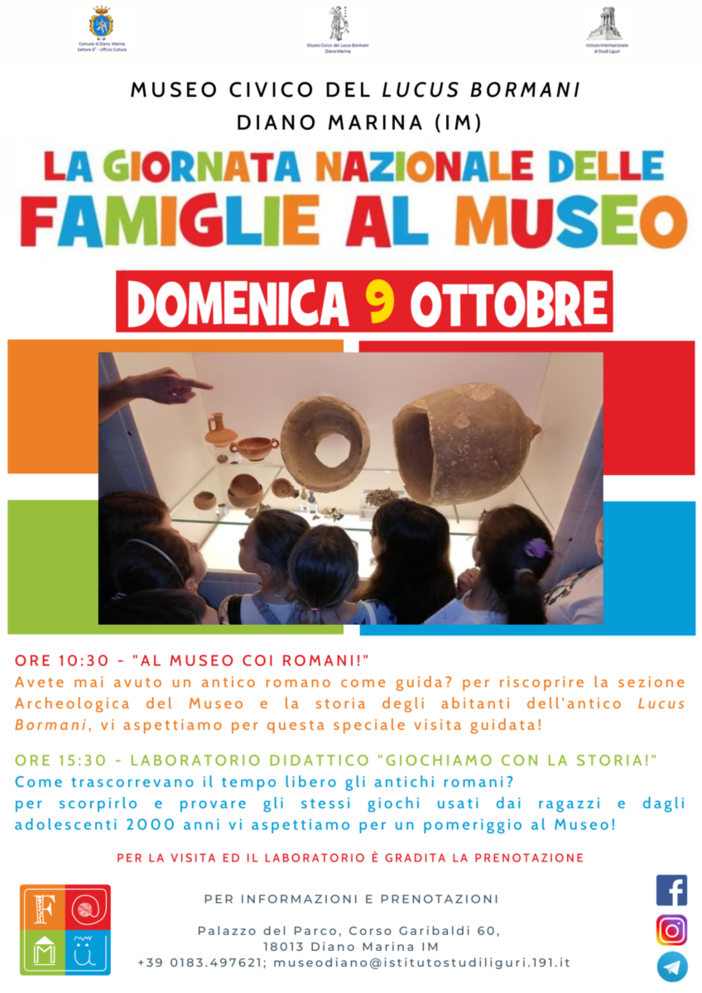 Diano Marina: domenica apertura straordinaria del Museo Civico del Lucus Bormani per la Giornata Nazionale delle Famiglie Diano Marina: domenica apertura straordinaria del Museo Civico del Lucus Bormani per la Giornata Nazionale delle Famiglie
