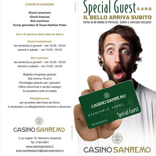 Casinò Sanremo: clienti sempre più coccolati con la special Guest Card. Il bello arriva subito Casinò Sanremo: clienti sempre più coccolati con la special Guest Card. Il bello arriva subito