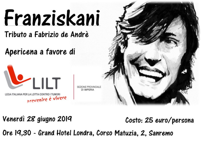 Venerdì prossimo apericena per la Lilt con il live dei 'Franziskani' al Grand Hotel Londra di Sanremo