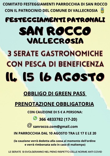 Vallecrosia: tre serate gastronomiche alla parrocchia di San Rocco per celebrare il Ferragosto e il santo patrono