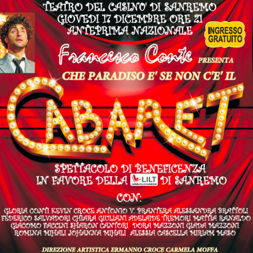 Sanremo: il 17 dicembre spettacolo di beneficenza al Casinò insieme alla Lilt