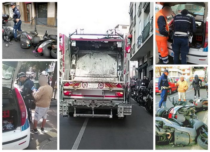 Sanremo: camion di Amaie Energia esce dalla galleria Francia ed abbatte una serie di scooter parcheggiati (Foto)