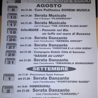 Sanremo: domani a Bussana iniziano i festeggiamenti per Sant'Egidio, serata danzante con l'Orchestra Serena Group