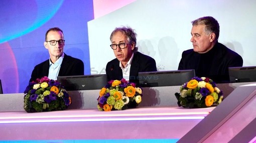 Il sindaco Alberto Biancheri in conferenza stampa con l'assessore Giuseppe Faraldi