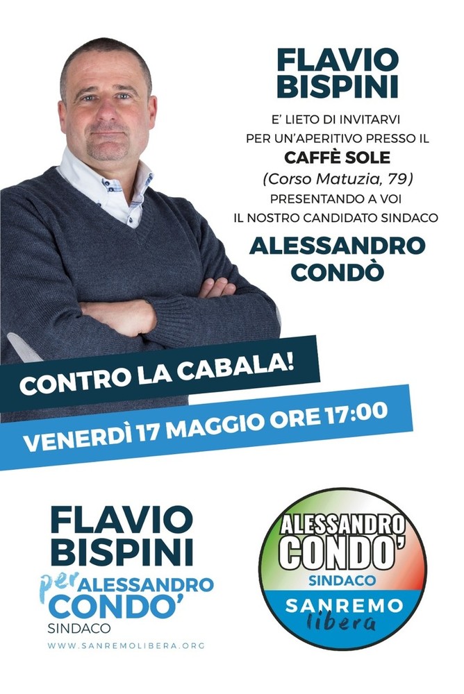 Elezioni a Sanremo: Flavio Bispini presenterà la sua candidatura a sostegno di Alessandro Condò Elezioni a Sanremo: Flavio Bispini presenterà la sua candidatura a sostegno di Alessandro Condò