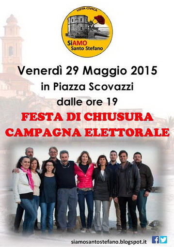 Santo Stefano al Mare: 'SiAMO Santo Stefano' invita tutti i concittadini a partecipare alla grande festa di chiusura della campagna elettorale venerdì sera.
