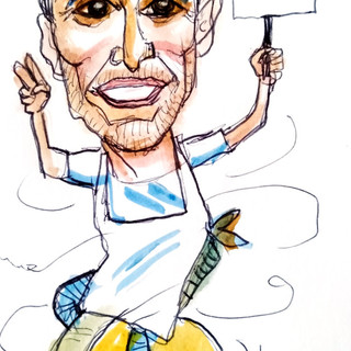 Lo chef Flavio Ottonello in un disegno di Tiziano Riverso