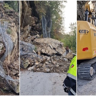 Frana tra a Agaggio e Molini di Triora, iniziate le operazioni di rimozione del masso