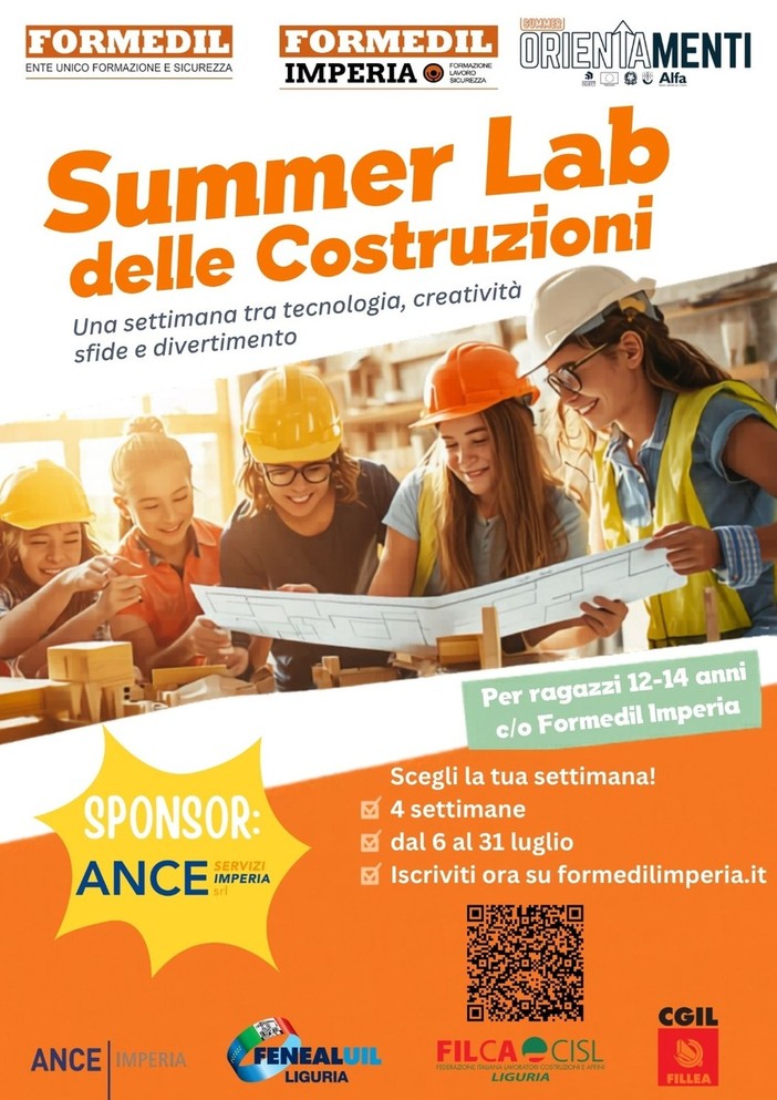 Formedil Imperia lancia il “Summer Lab delle Costruzioni”: tecnologia, creatività, sicurezza e divertimento per ragazzi dai 12 ai 14 anni Formedil Imperia lancia il “Summer Lab delle Costruzioni”: tecnologia, creatività, sicurezza e divertimento per ragazzi dai 12 ai 14 anni