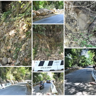 Sanremo: frana 'rabberciata' da un anno sulla strada verso San Romolo, la preoccupazione dei residenti (Foto)