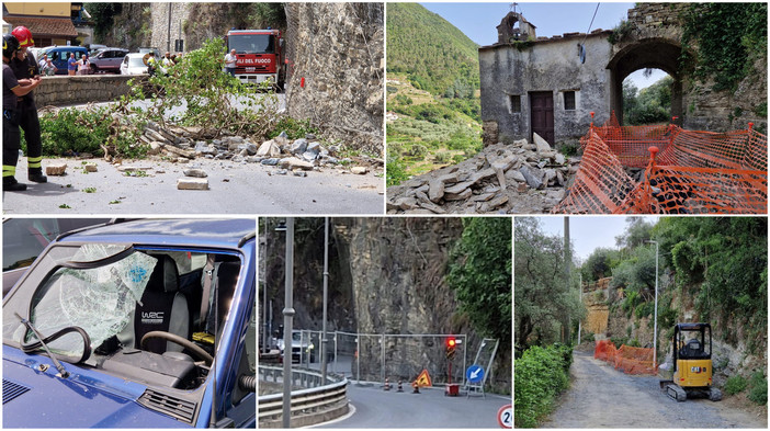 Frana all'ingresso di Badalucco: riaperta parzialmente la strada e rocciatori al lavoro