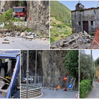 Frana all'ingresso di Badalucco: riaperta parzialmente la strada e rocciatori al lavoro
