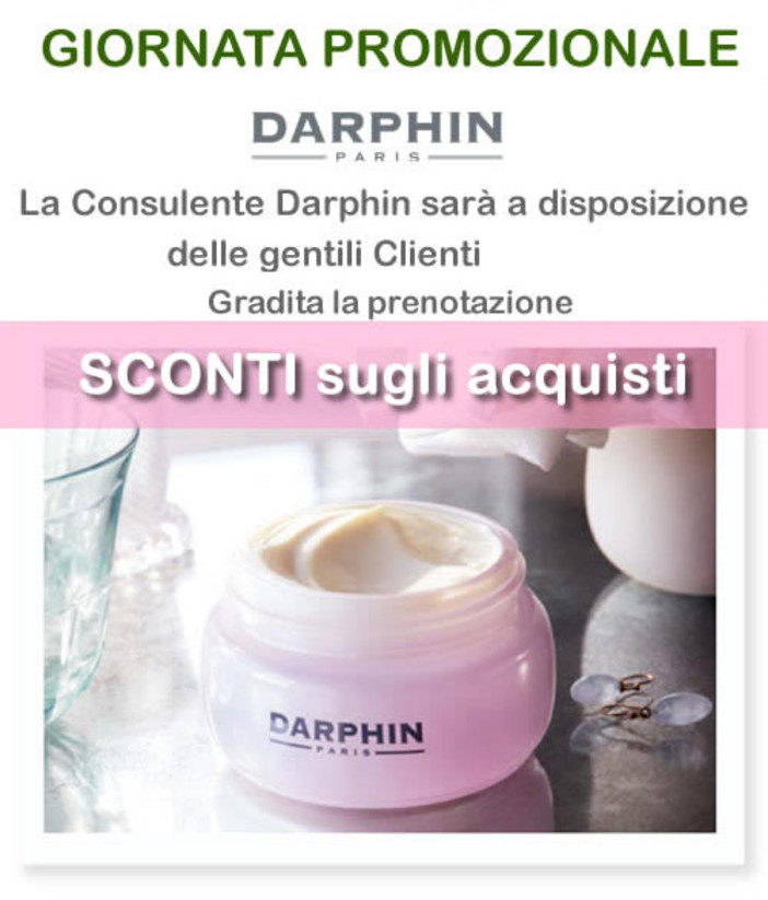 Domani 8 ottobre presso la Farmacia Internazionale di Bordighera, la giornata promozionale della linea cosmetica Darphin