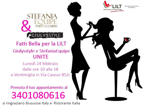 Ventimiglia: iniziativa di due coiffeur ventimigliesi, lunedì prossimo 'Fatti bella per la Lilt' Ventimiglia: iniziativa di due coiffeur ventimigliesi, lunedì prossimo 'Fatti bella per la Lilt'