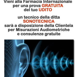 Giovedi 22 e venerdì 23 presso la Farmacia Internazionale di Bordighera esame gratuito dell'udito