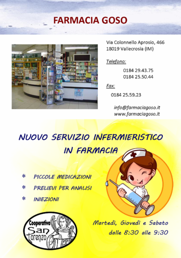 Vallecrosia: nuovo servizio di collaborazione tra la farmacia Goso e la cooperativa San Lorenzo