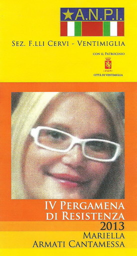 Ventimiglia: Associazione Genitori alla 4a consegna della Pergamena di Resistenza a favore di Eleonora Cantamessa